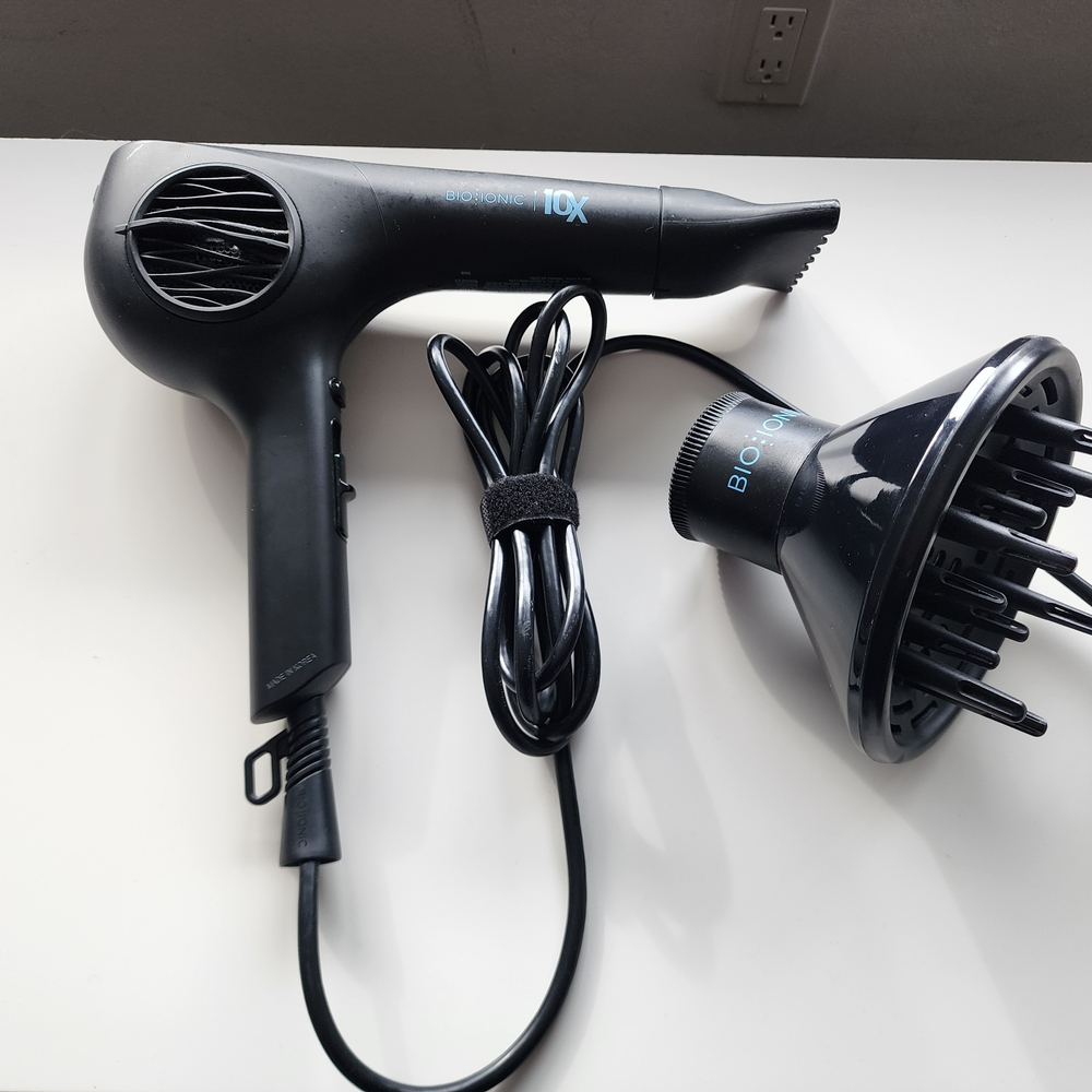 Bio Ionic 10X Hair Dryer with Diffuser - Sleek Black